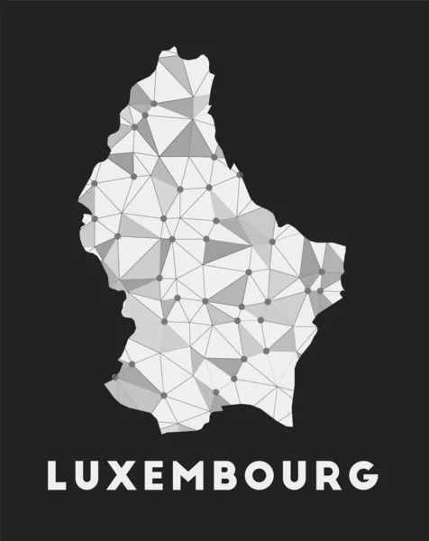 Luxemburg communicatienetwerk kaart van land Luxemburg trendy geometrisch ontwerp op donker — Stockvector