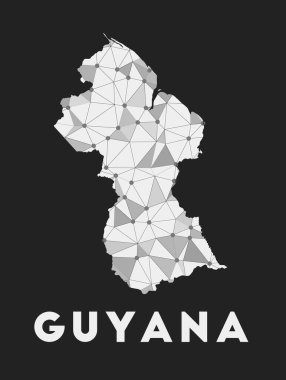 Guyana iletişim ağı ülke haritası Koyu arkaplan üzerinde Guyana modayı geometrik tasarımı