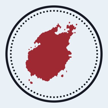 Üzerinde ada haritası ve başlığı olan yuvarlak amblem. Haritalı asgari Paros rozeti.