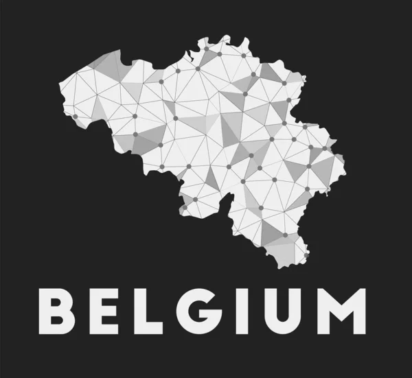 Belgium  communication network map of country Belgium trendy geometric design on dark background — Vector de stock