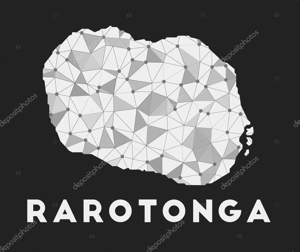 Rarotonga  communication network map of island Rarotonga trendy geometric design on dark