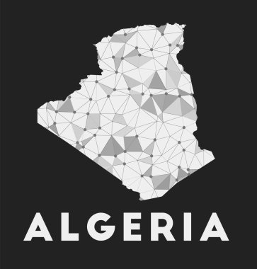 Cezayir iletişim ağı kara zemin üzerindeki Cezayir trendi geometrik tasarımı haritası