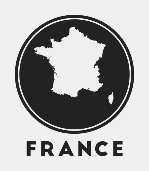 Francia icona Logo rotondo con cartina del paese e titolo Elegante distintivo Francia con mappa Vettore — Vettoriale Stock