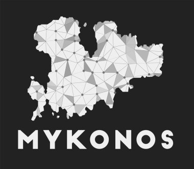 Mykonos adasının iletişim ağı haritası Mykonos koyu arkaplan üzerinde modayı takip eden geometrik tasarımı
