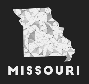 Missouri iletişim ağı haritamız Missouri 'nin koyu renkli geometrik tasarımını belirtiyor