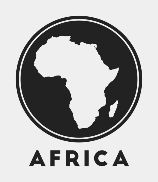 Africa icon Round logo with continent map and title Stylish Africa badge with map Vector