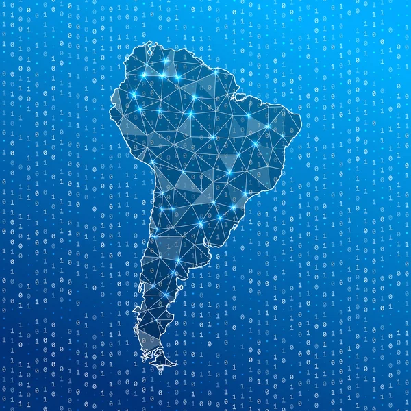 Network map of South America Continent digital connections map Technology internet network — Stockvektor