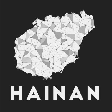 Hainan iletişim ağı kara arka planda Hainan adasının modayı geometrik tasarımı