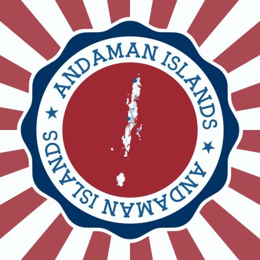 Andaman Adaları Rozet Yuvarlak logosu üçgen ağ haritası ve radyal ışınlar EPS10 Vector