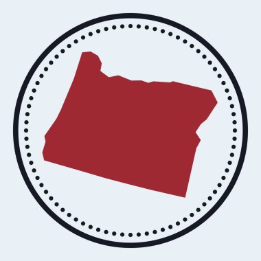 Oregon yuvarlak amblemi. Üzerinde eyalet haritası ve başlığı olan yuvarlak amblem. Üzerinde harita olan çok şık Oregon rozeti.