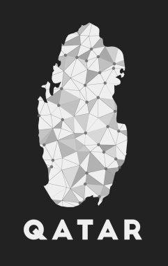 Koyu arkaplan üzerinde Katar iletişim ağı haritası Katar trend geometrik tasarımı
