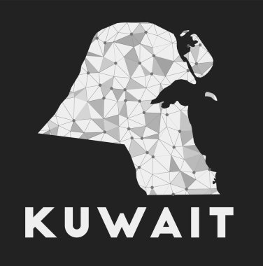 Kuveyt iletişim ağı ülke haritası Koyu arkaplan üzerinde modayı takip eden geometrik tasarım