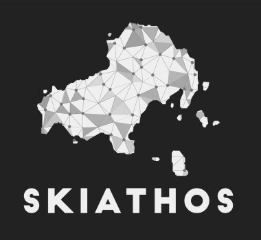 Skiathos ada iletişim ağı haritası Esmer arkaplan üzerinde modayı takip eden geometrik tasarım