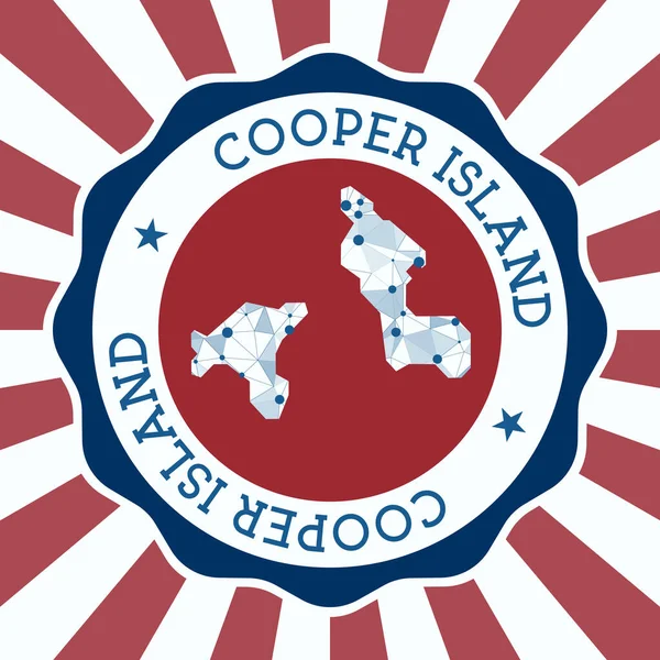 Cooper Island Badge Logo rotondo dell'isola con mappa a maglie triangolari e raggi radiali EPS10 Vector — Vettoriale Stock