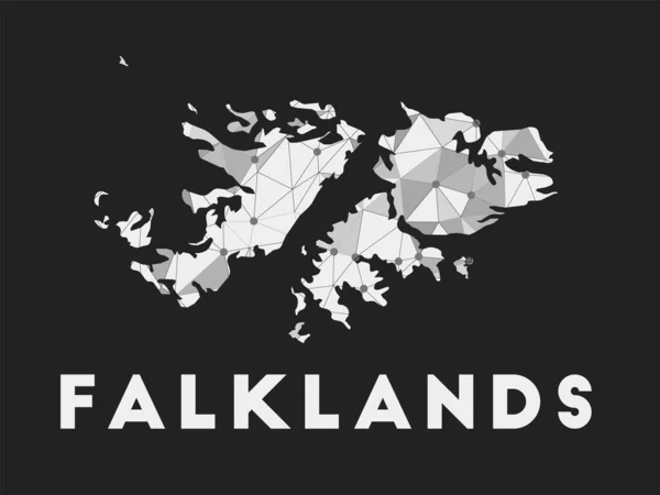 Malvinas mapa de la red de comunicación del país Malvinas diseño geométrico de moda en la oscuridad — Vector de stock