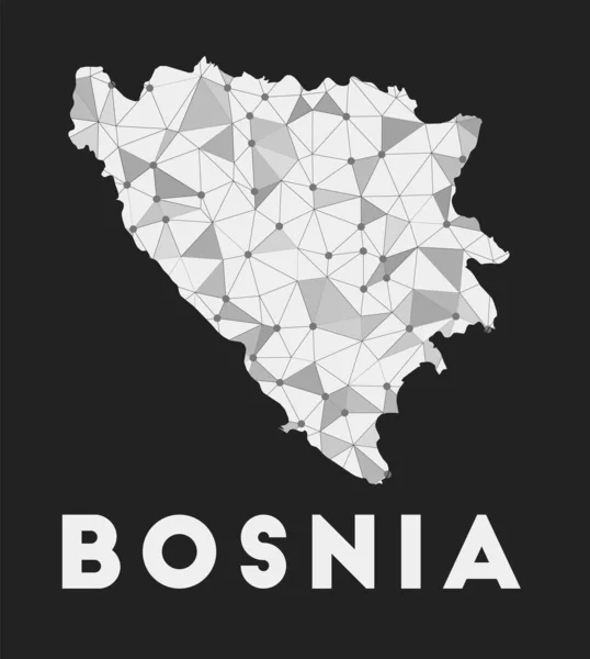 Bosnië communicatie netwerk kaart van land Bosnië trendy geometrisch ontwerp op donkere achtergrond — Stockvector