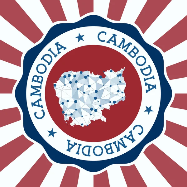 Insignia de Camboya Logo redondo del país con mapa de malla triangular y rayos radiales EPS10 Vector — Vector de stock