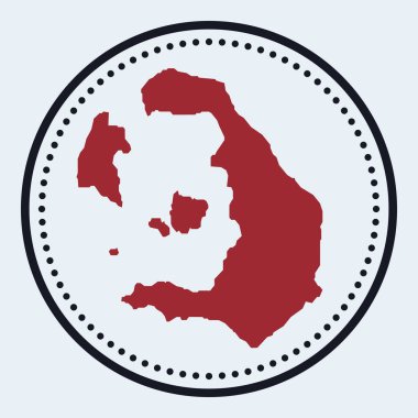 Santorini yuvarlak amblem. Üzerinde ada haritası ve başlığı olan yuvarlak amblem. Minimum Santorini rozetli.