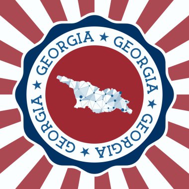Gürcistan Rozet Yuvarlak logosu üçgen ağ haritası ve radyal ışınlar EPS10 Vektör