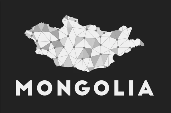 Mongolia mapa de la red de comunicación del país Mongolia diseño geométrico de moda en la oscuridad — Vector de stock