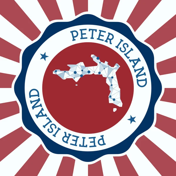 Peter Island Badge Round logo of island with triangular mesh map and radial rays EPS10 Vector — Vettoriale Stock