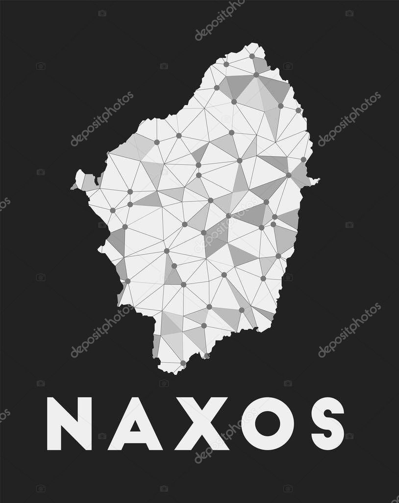 Naxos  communication network map of island Naxos trendy geometric design on dark background