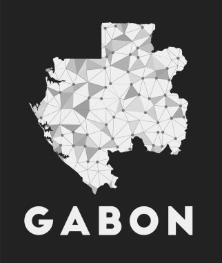 Gabon iletişim ağı ülke haritası Gabon koyu arkaplan üzerinde modayı geometrik tasarım