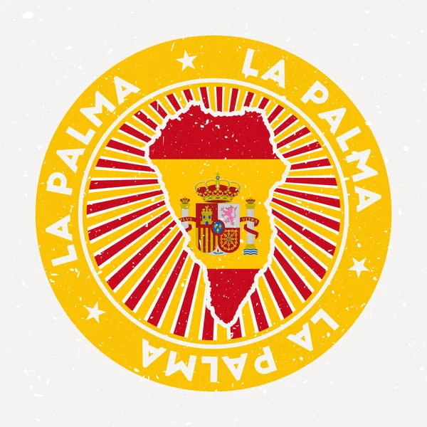La Palma carimbo redondo Logotipo da ilha com bandeira Insígnia vintage com texto circular e estrelas vetor — Vetor de Stock