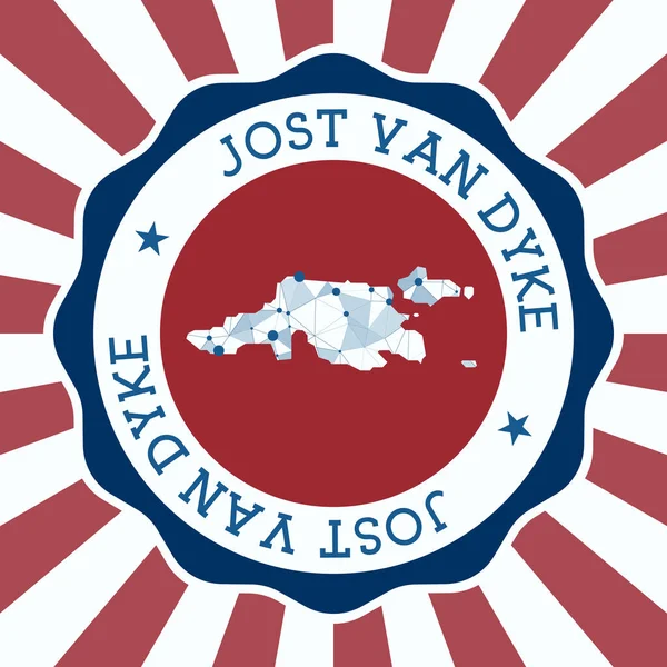 Jost Van Dyke Badge Logo rotondo dell'isola con mappa a maglie triangolari e raggi radiali EPS10 Vector — Vettoriale Stock