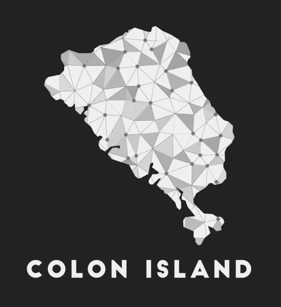 Colon Island mapa de la red de comunicación de la isla Colon Island diseño geométrico moderno en la oscuridad — Vector de stock