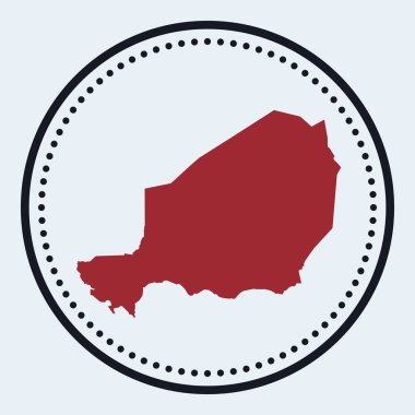 Ülke haritası ve başlığı olan yuvarlak Nijer amblemi haritalı minimal Nijer rozeti