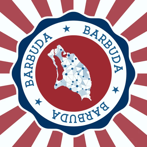 Barbuda Badge round logo of island with triangle mesh map and radial rays EPS10 Vector — 스톡 벡터