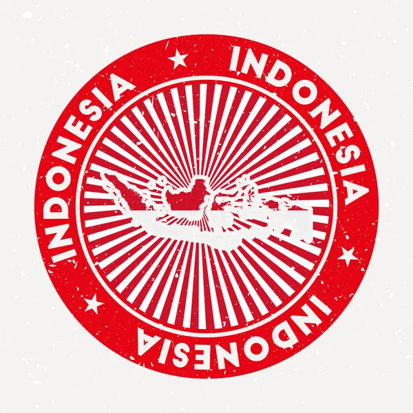 Indonesia estampilla redonda Logotipo del país con bandera Vintage badge con texto circular y estrellas vector — Vector de stock