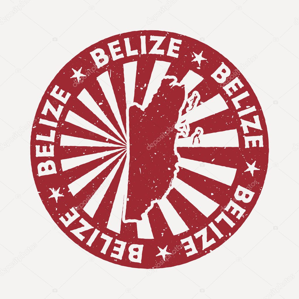 Belize stamp. Travel red rubber stamp with the map of country, vector illustration. Can be used as insignia, logotype, label, sticker or badge of the Belize.