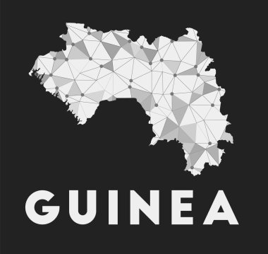 Gine iletişim ağı ülke haritası Koyu arkaplan üzerinde trend geometrik tasarımı