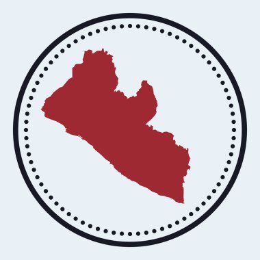 Liberya yuvarlak amblemi. Ülke haritası ve başlığı ile yuvarlak. Haritalı asgari Liberya rozeti.