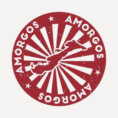 Amorgos damgası Ada vektör illüstrasyonunun haritasıyla seyahat kırmızı kauçuk damgası olarak kullanılabilir
