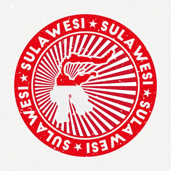 苏拉威西岛圆形图章，印有国旗、复古徽章、圆形文字和星号矢量 — 图库矢量图片