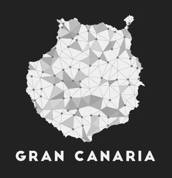 Gran Canaria komunikační síť mapa ostrova Gran Canaria trendy geometrický design na tmavé — Stockový vektor