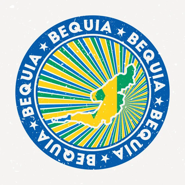 Bequia kulaté razítko Logo ostrova s vlajkou Vintage odznak s kruhovým textem a hvězdným vektorem — Stockový vektor