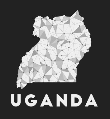 Uganda 'nın Uganda iletişim ağı haritası Uganda' nın karanlık arka planda modayı belirleyen geometrik tasarımı