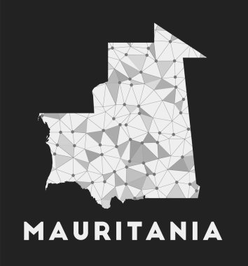 Moritanya iletişim ağı ülke haritası Moritanya 'nın koyu renkli geometrik tasarımı