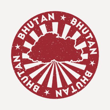 Butan damgası Ülke vektör illüstrasyonunun haritası ile kırmızı kauçuk pul seyahat olarak kullanılabilir