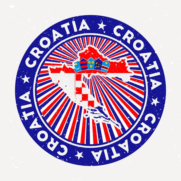 Croacia carimbo redondo Logotipo do país com bandeira Insígnia vintage com texto circular e estrelas vetor —  Vetores de Stock