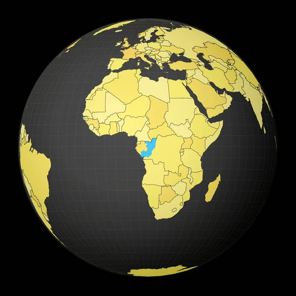 Congo sur globe sombre avec carte du monde jaune Pays mis en évidence avec la couleur bleue Monde satellite — Image vectorielle