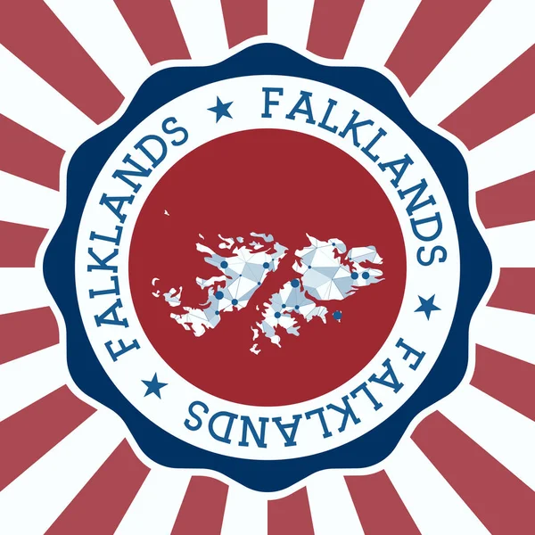 Insignia de Malvinas Logo redondo del país con mapa de malla triangular y rayos radiales EPS10 Vector — Vector de stock
