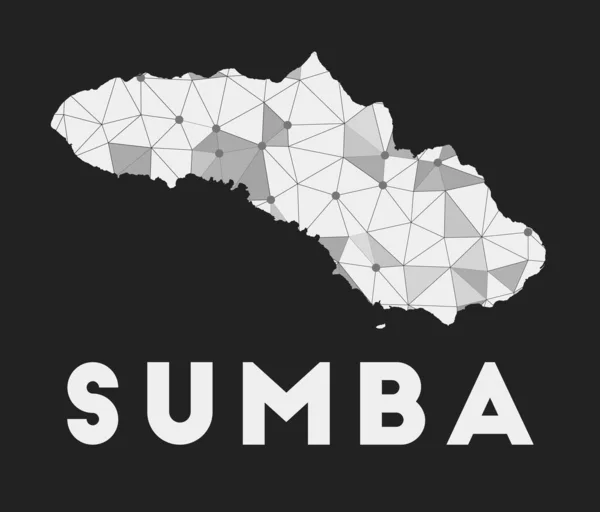 Карта коммуникационной сети острова Сумба модный геометрический дизайн на темном фоне — стоковый вектор