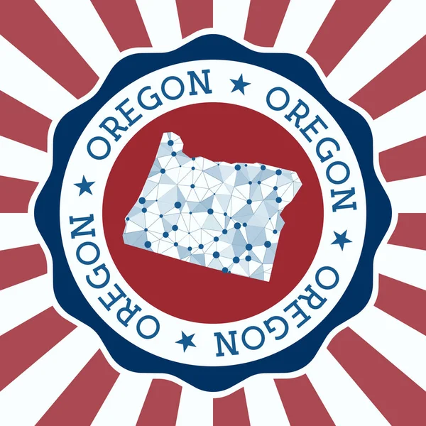 Орегонський значок Круглий логотип нашої держави з трикутною сіткою і радіальними променями EPS10 Vector — стоковий вектор