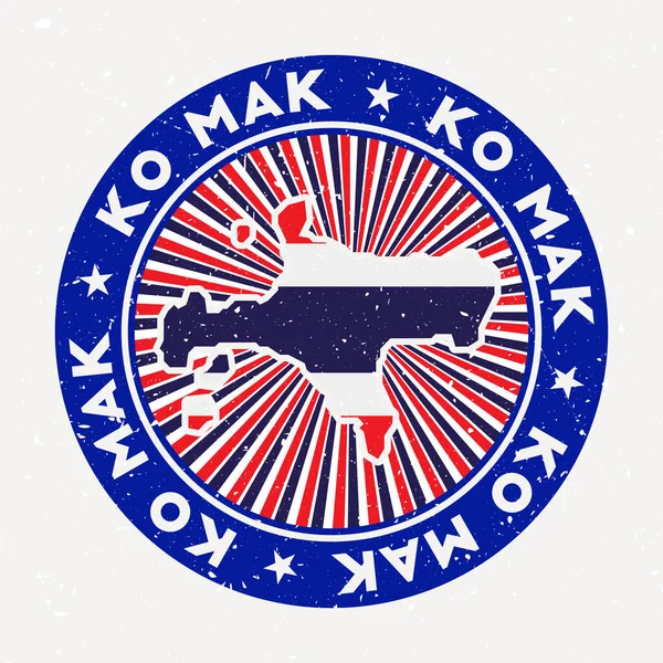 Sello redondo Ko Mak Logotipo de isla con bandera Placa vintage con texto circular y vector de estrellas — Vector de stock