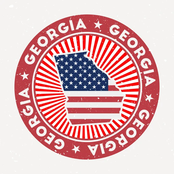 Georgia timbro rotondo Logo di noi stato con bandiera Vintage distintivo con testo circolare e stelle vettore — Vettoriale Stock